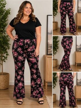 Torrid Black Pink Floral Pull-On Flare Leggings Size 2